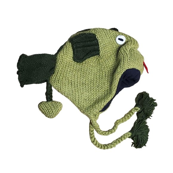 Wool Hat Salamander Design One Size Green - Picture 2 of 5